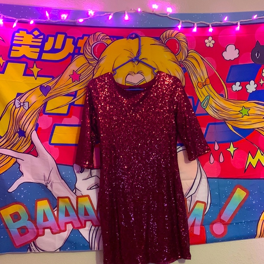 ASOS Club L Maroon sequin club dress